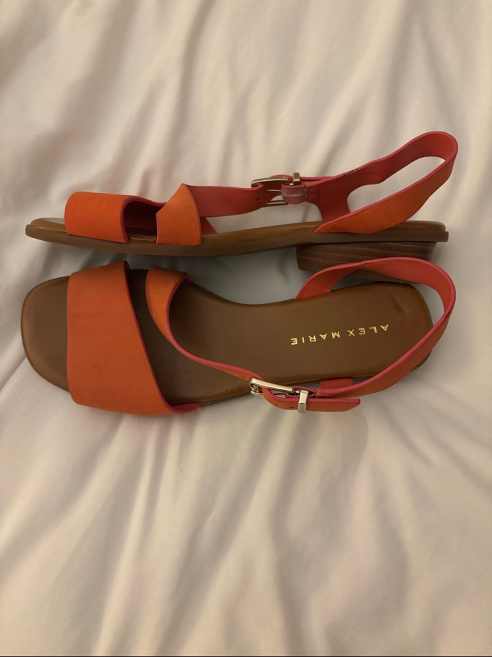 Alex Marie Orange Ankle-Strap Flat Slingback Sandals - EUC - size 7.5